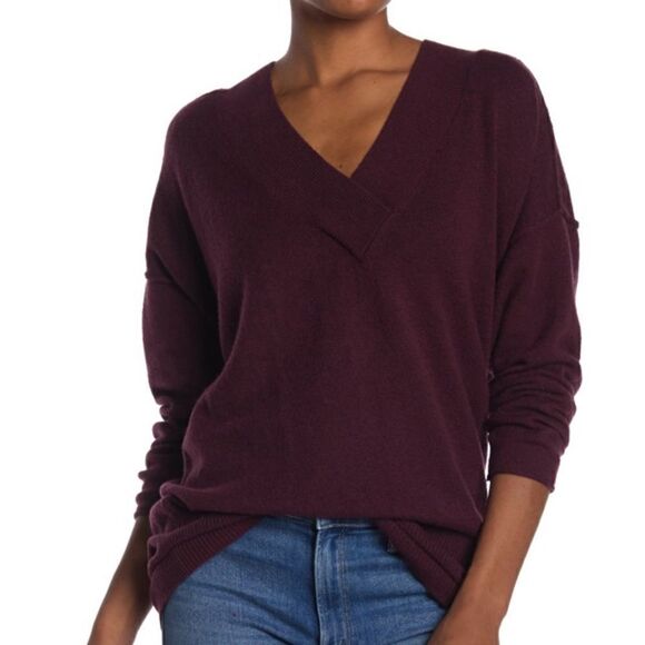 Nordstrom Abound Dolman V-Neck Tunic Sweater Size Large Burgandy - Picture 1 of 8